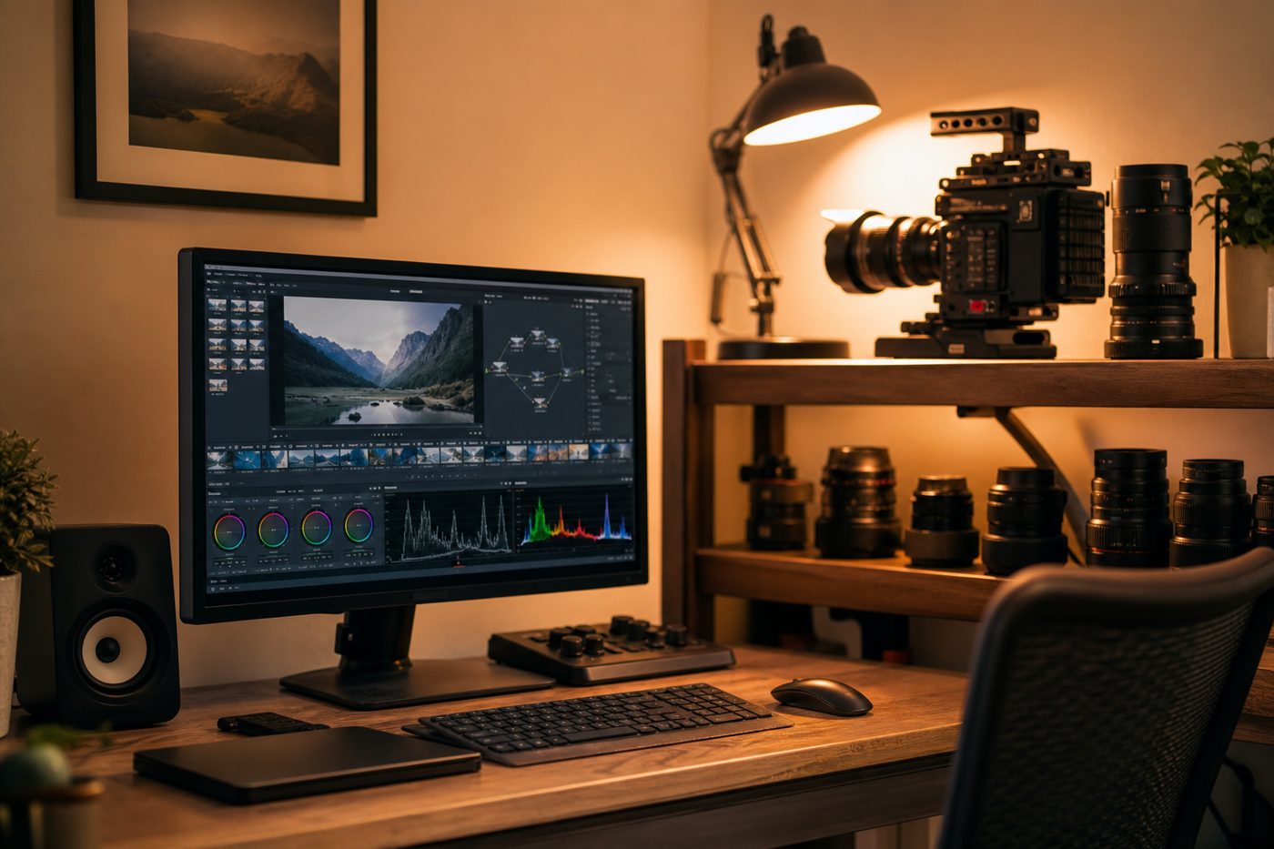 Editing suite of the studio with color grading on screen